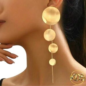 Modern Large Circle Geometric Shape Yellow Gold Stud Earrings NWT